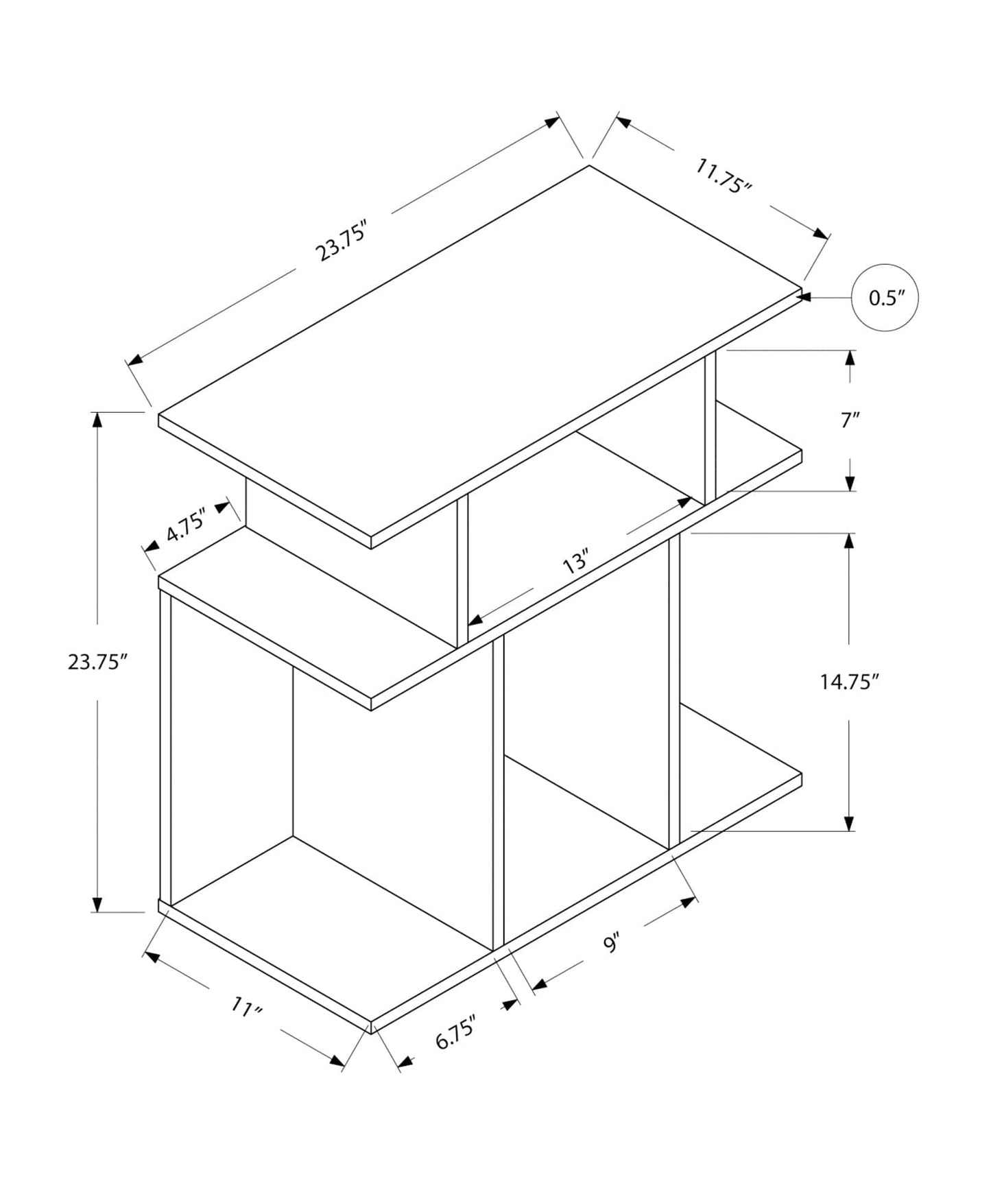 24" Black And Gray Wood End Table With 6 - Homeroots - Flyclothing LLC