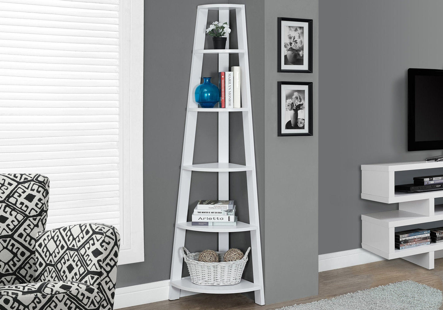 71" White Wood Corner Bookcase - Homeroots - Flyclothing LLC
