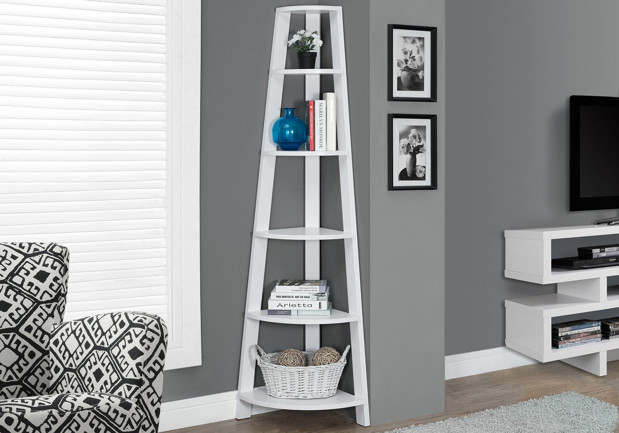 71" White Wood Corner Bookcase - Homeroots - Flyclothing LLC