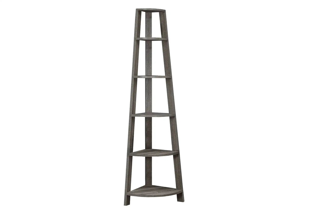 71" Taupe Wood Corner Bookcase - Homeroots