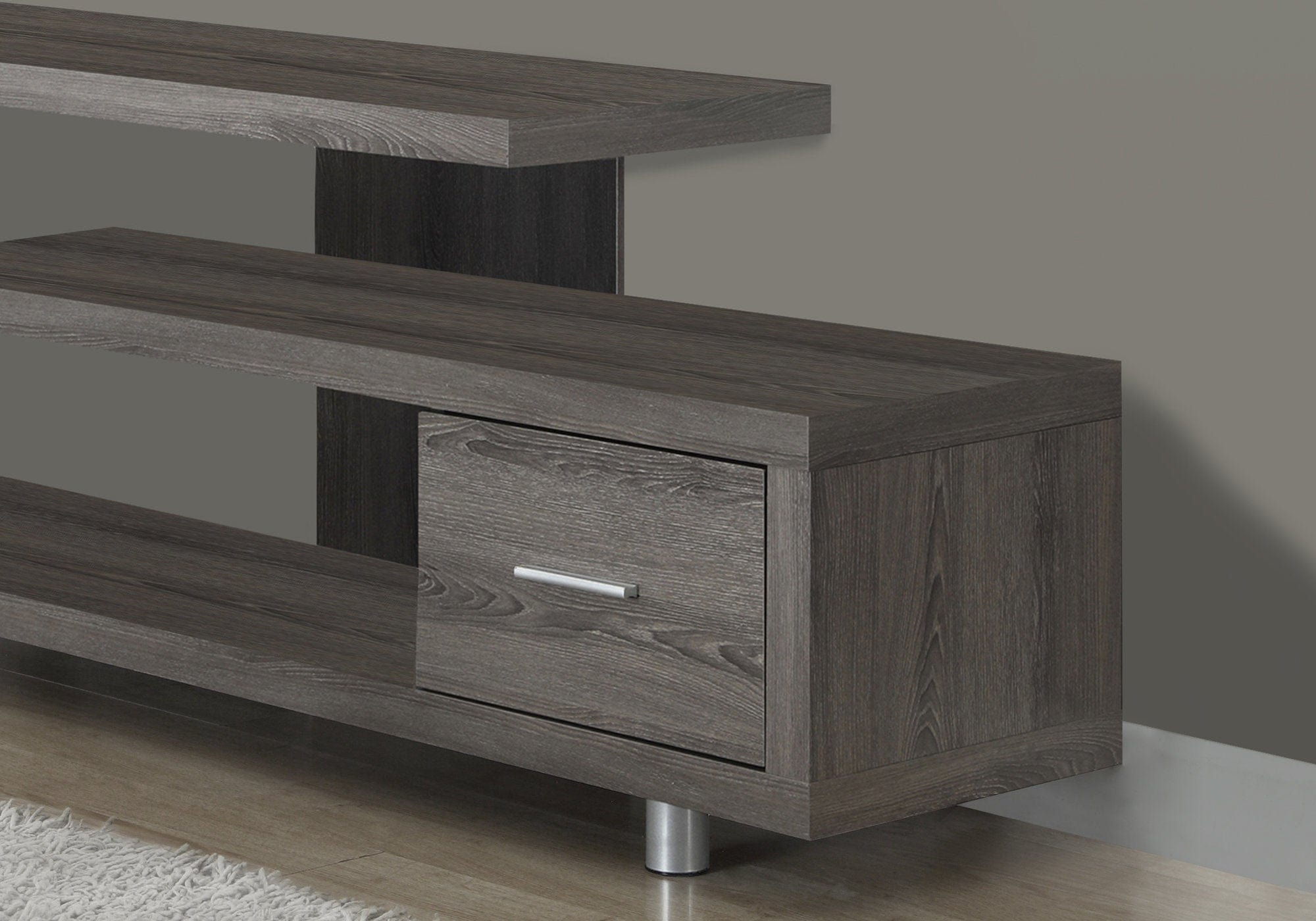 60" Deep Taupe Open Shelving Entertainment Center - Homeroots