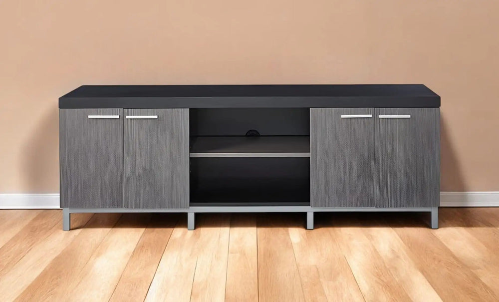 60" Black and Gray Cabinet Enclosed Storage TV Stand - Homeroots - Flyclothing LLC