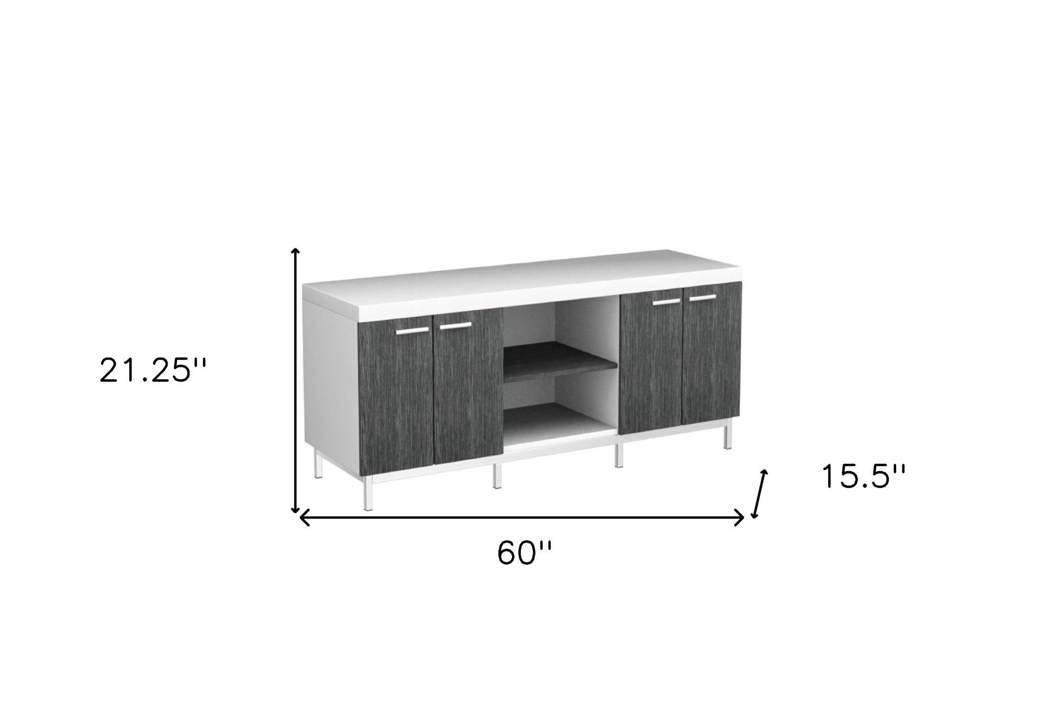 60" Gray and White Cabinet Enclosed Storage TV Stand