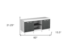 60" Gray and White Cabinet Enclosed Storage TV Stand