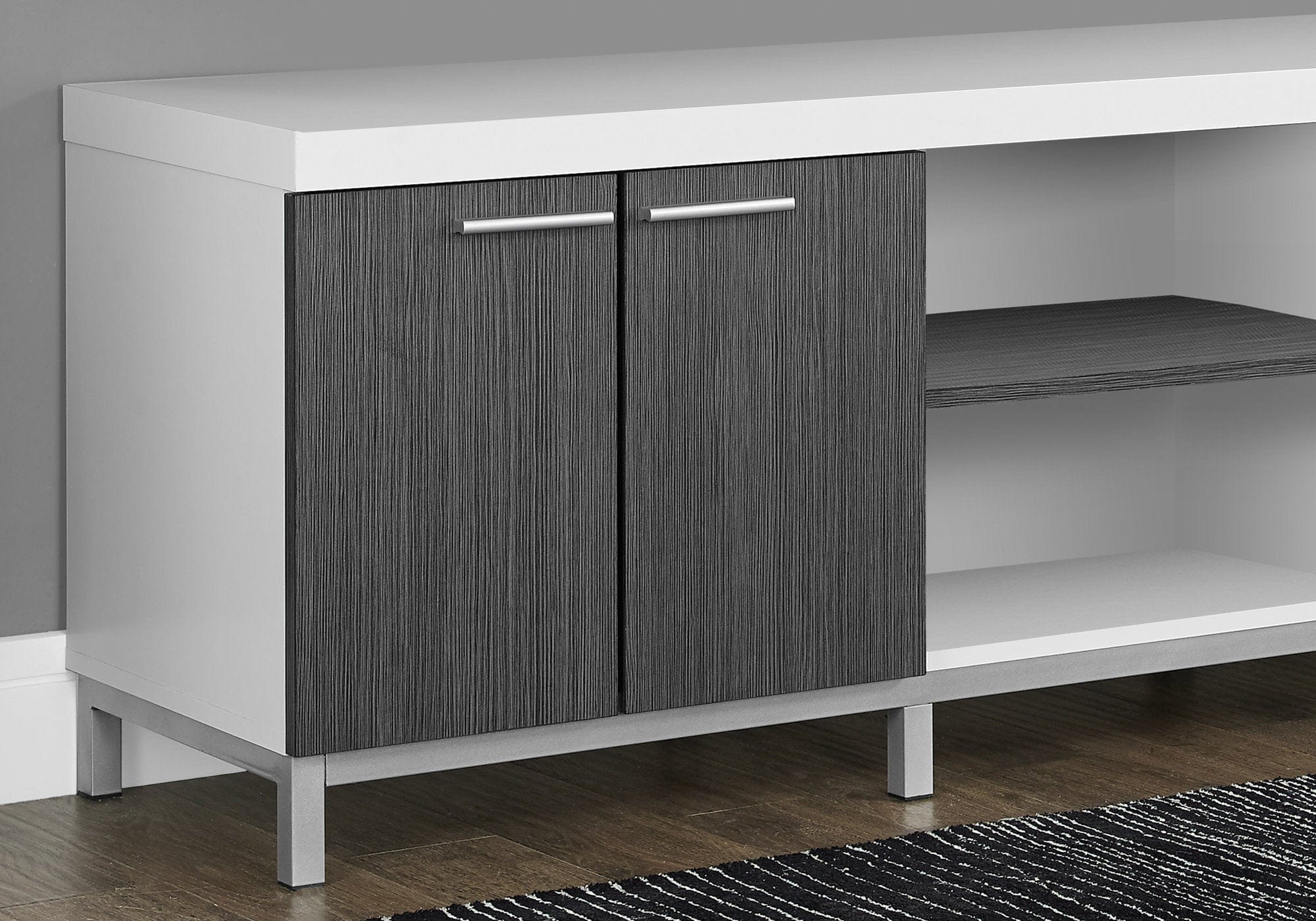 60" Gray and White Cabinet Enclosed Storage TV Stand - Homeroots