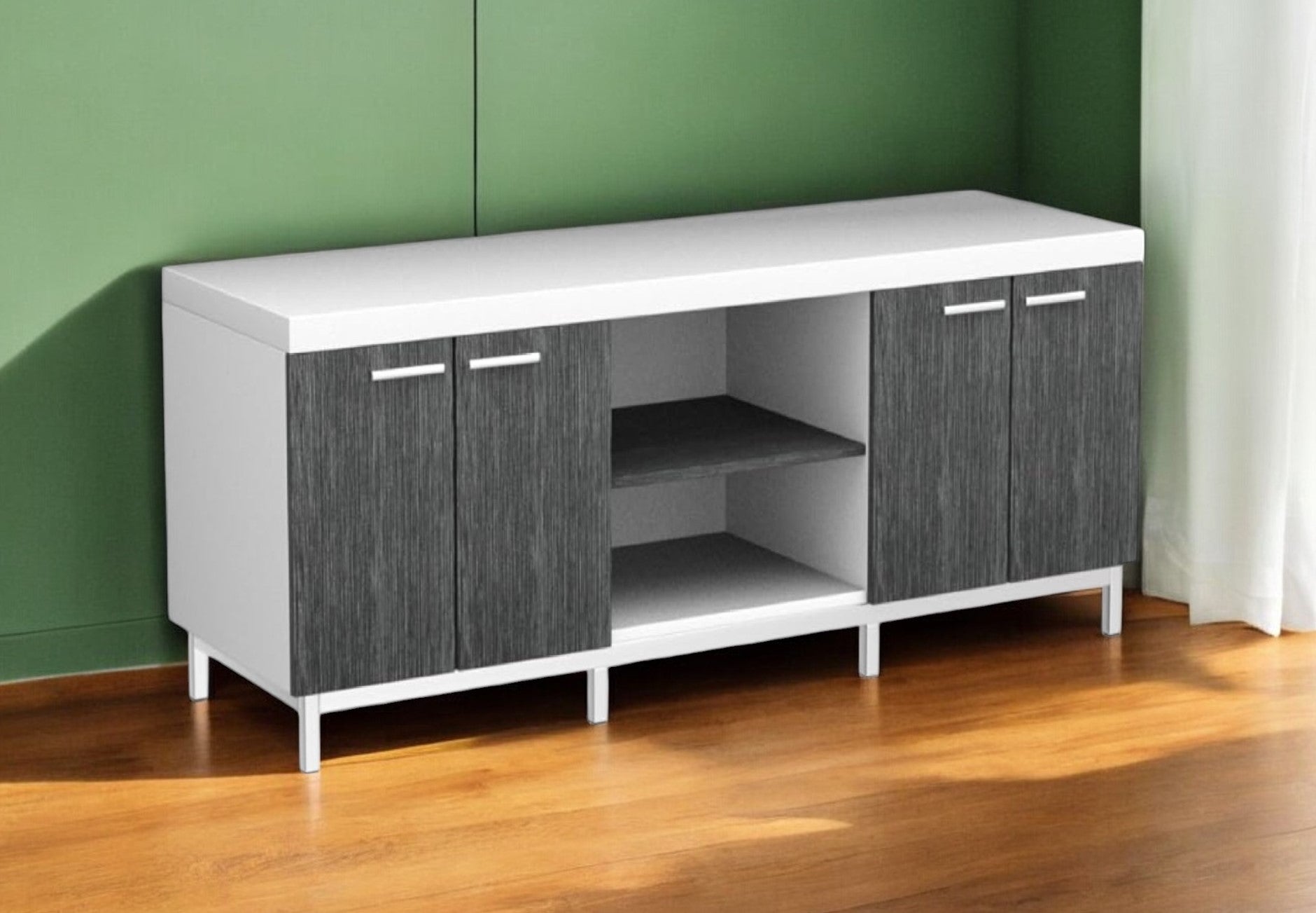 60" Gray and White Cabinet Enclosed Storage TV Stand