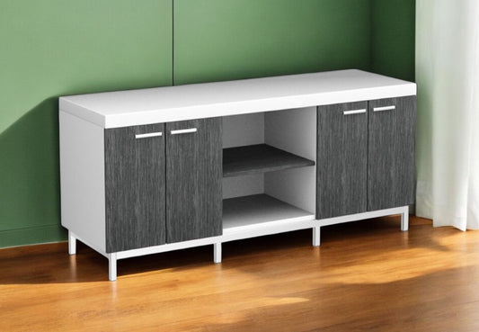 60" Gray and White Cabinet Enclosed Storage TV Stand