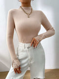 Lace Detail Mock Neck Long Sleeve Sweater - Trendsi - Flyclothing LLC
