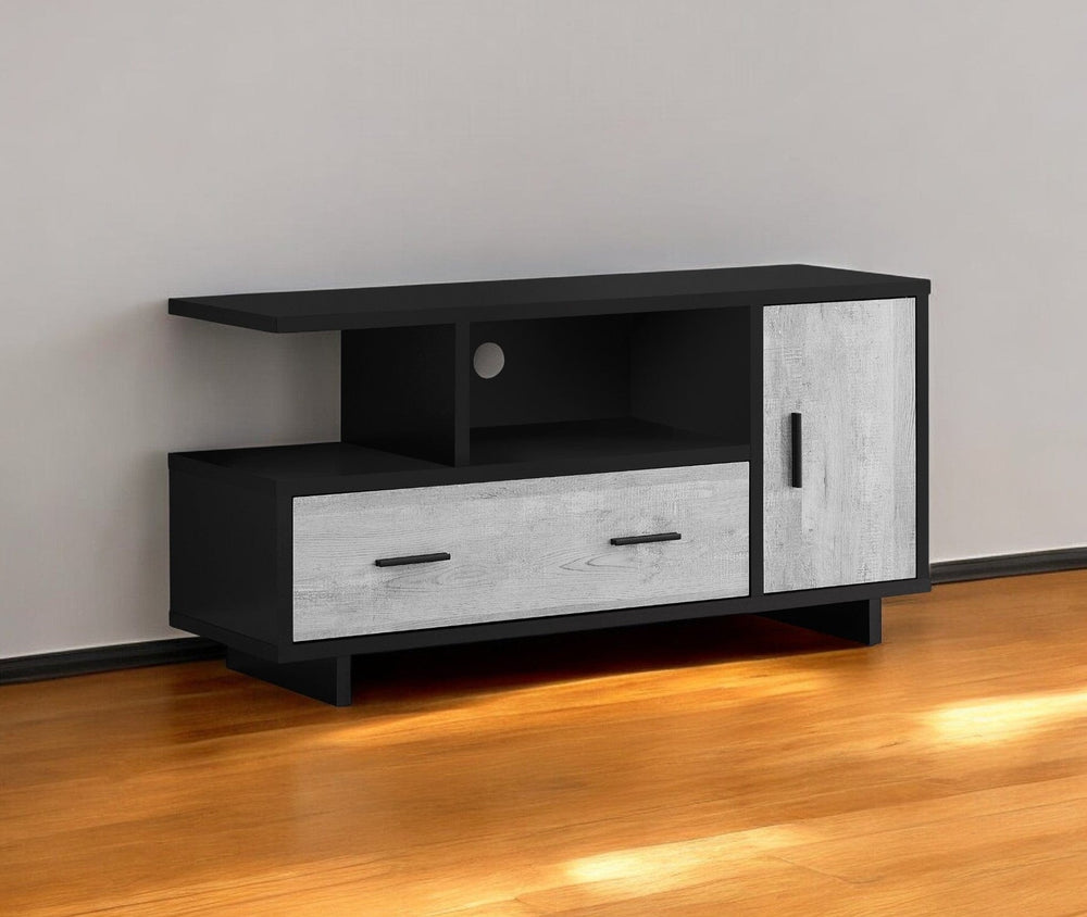 47" Black and Gray Open Shelving TV Stand - Homeroots - Flyclothing LLC