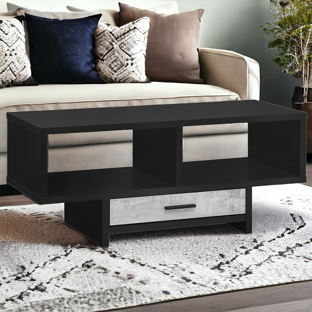 42" Black And Gray Coffee Table With Drawer And Two Shelves - Homeroots - Flyclothing LLC