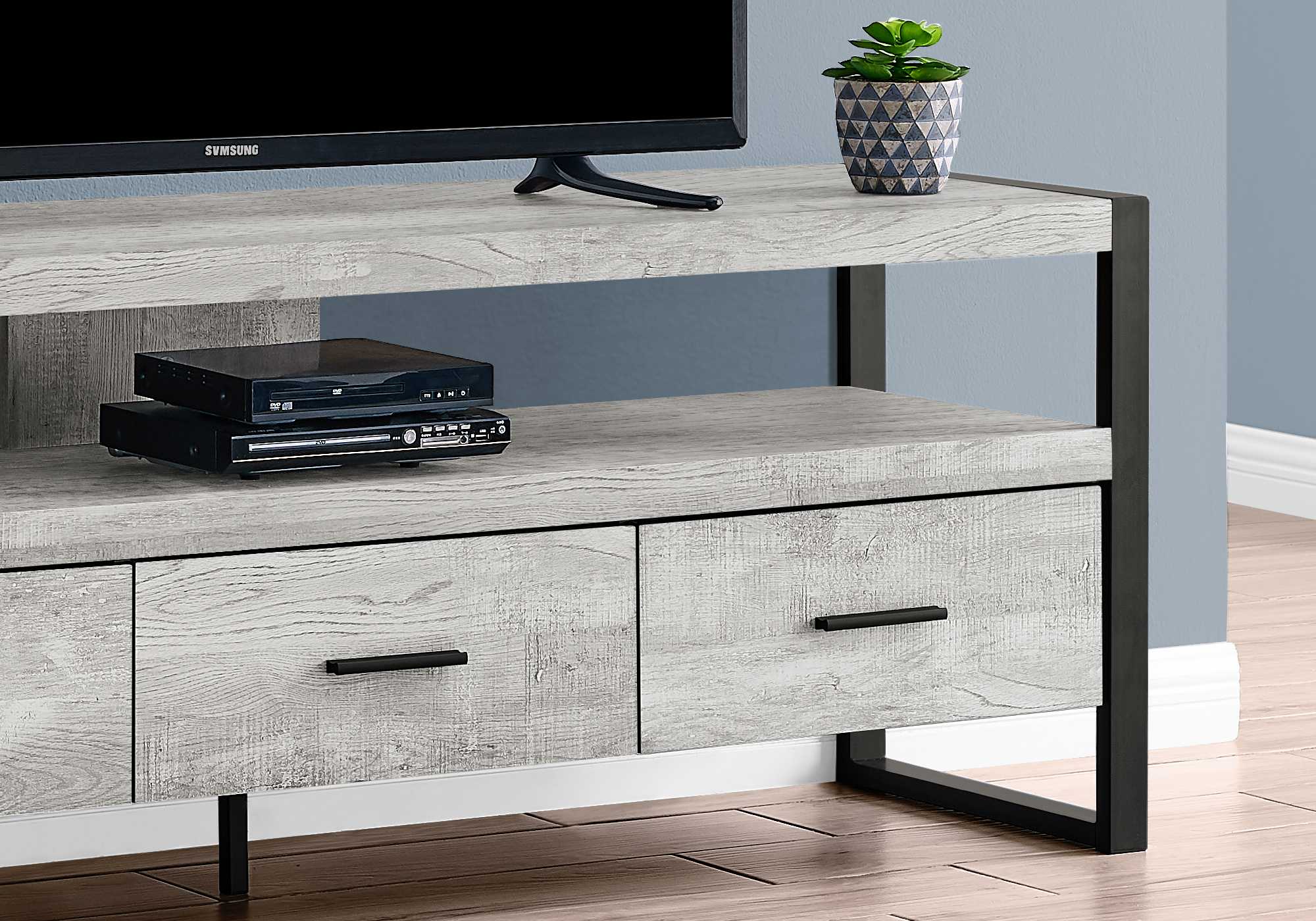 59" Black and Gray Cabinet Enclosed Storage TV Stand - Homeroots