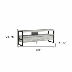 59" Black and Gray Cabinet Enclosed Storage TV Stand - Homeroots