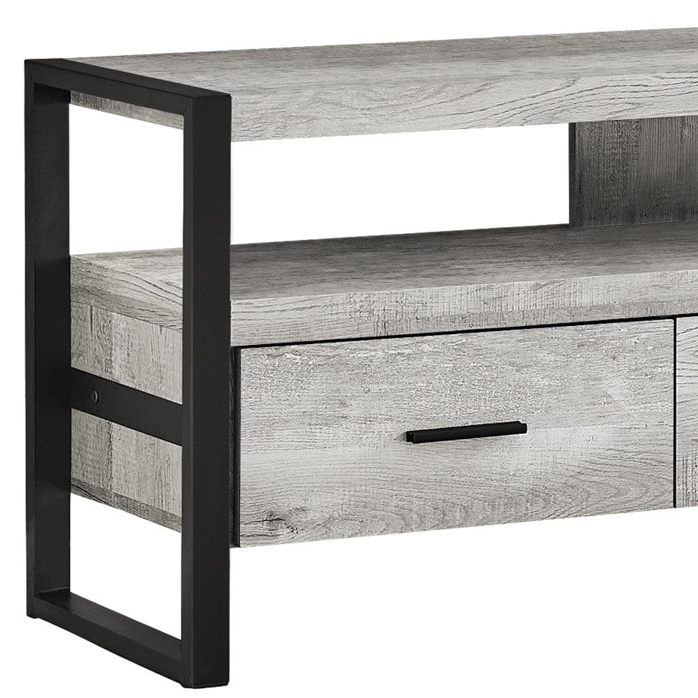 59" Black and Gray Cabinet Enclosed Storage TV Stand - Homeroots