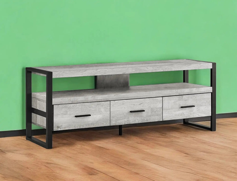 59" Black and Gray Cabinet Enclosed Storage TV Stand - Homeroots - Flyclothing LLC