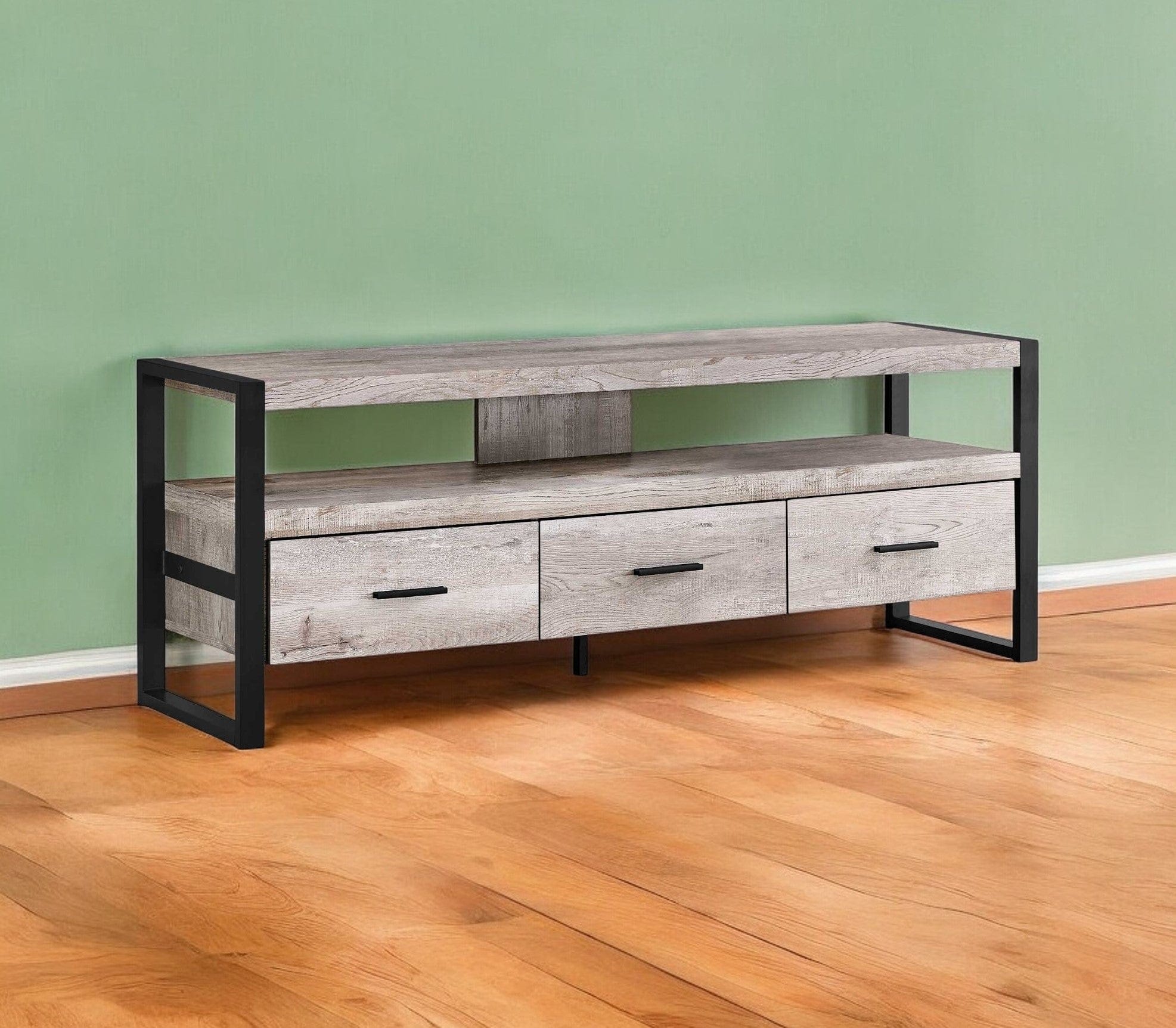 59" Brown and Black Cabinet Enclosed Storage TV Stand - Homeroots