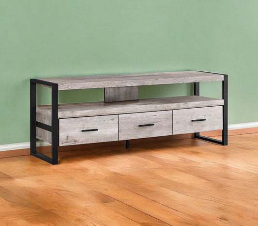 59" Brown and Black Cabinet Enclosed Storage TV Stand - Homeroots