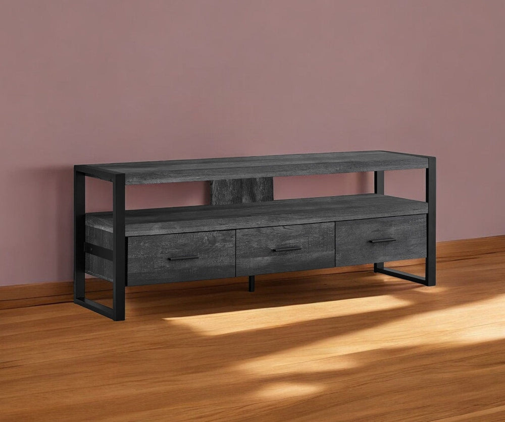 59" Black Cabinet Enclosed Storage TV Stand - Homeroots - Flyclothing LLC