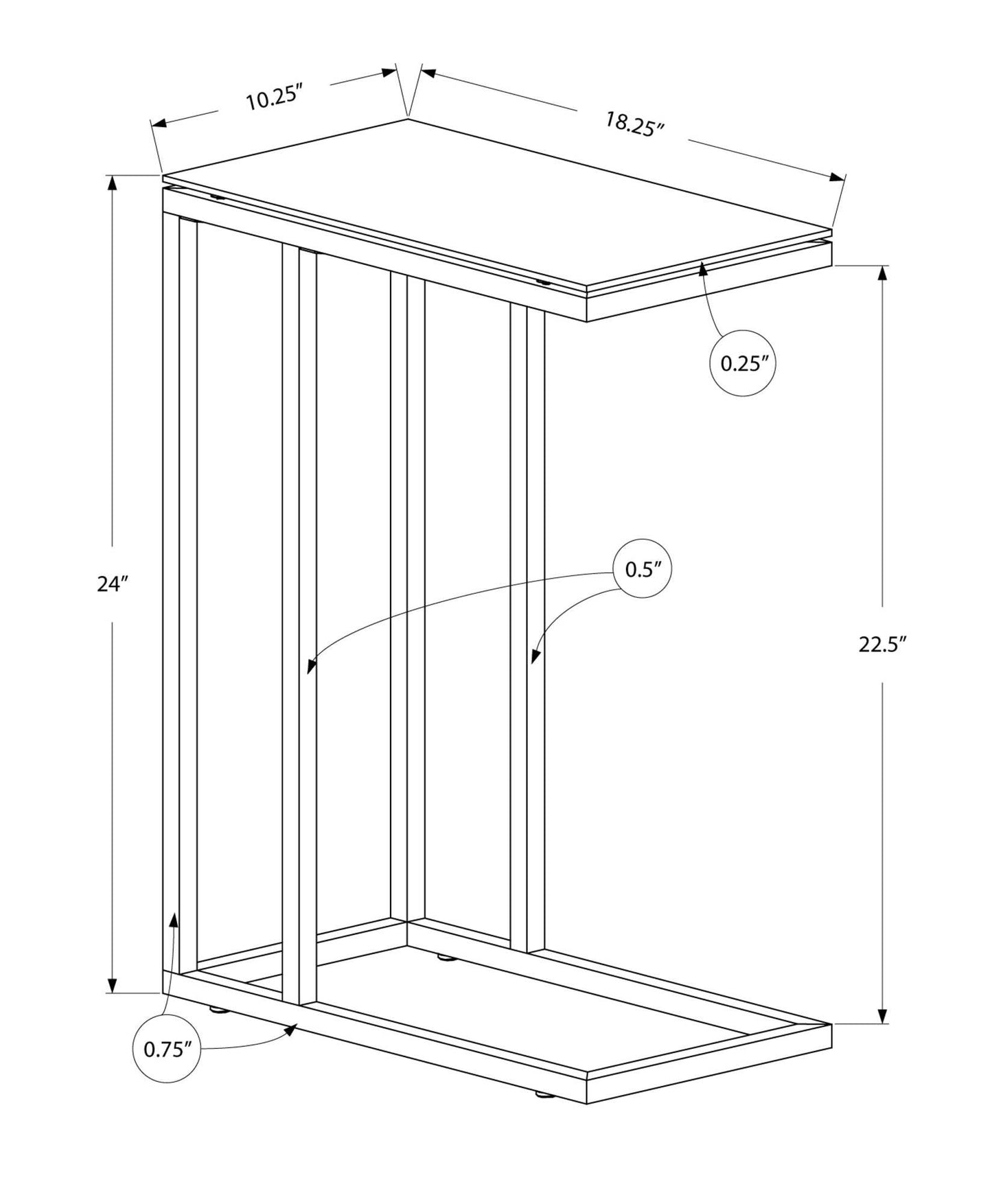 18.25" X 10.25" X 24" White Metal Tempered Glass Accent Table - Homeroots - Flyclothing LLC
