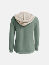 Full Size Waffle-Knit Contrast Long Sleeve Hoodie - Trendsi - Flyclothing LLC