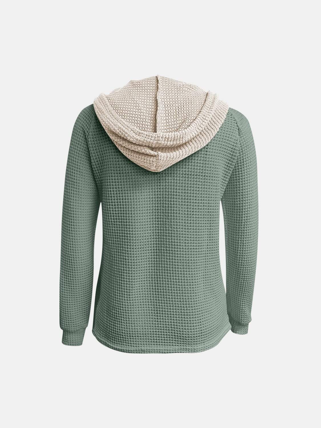 Full Size Waffle-Knit Contrast Long Sleeve Hoodie - Trendsi - Flyclothing LLC