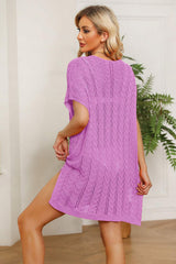 Double Take Openwork Short Sleeve Slit Knit Cover Up - Trendsi - Flyclothing LLC