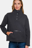 Zenana Turtleneck Half Snap Fleece Sweatshirt - Trendsi