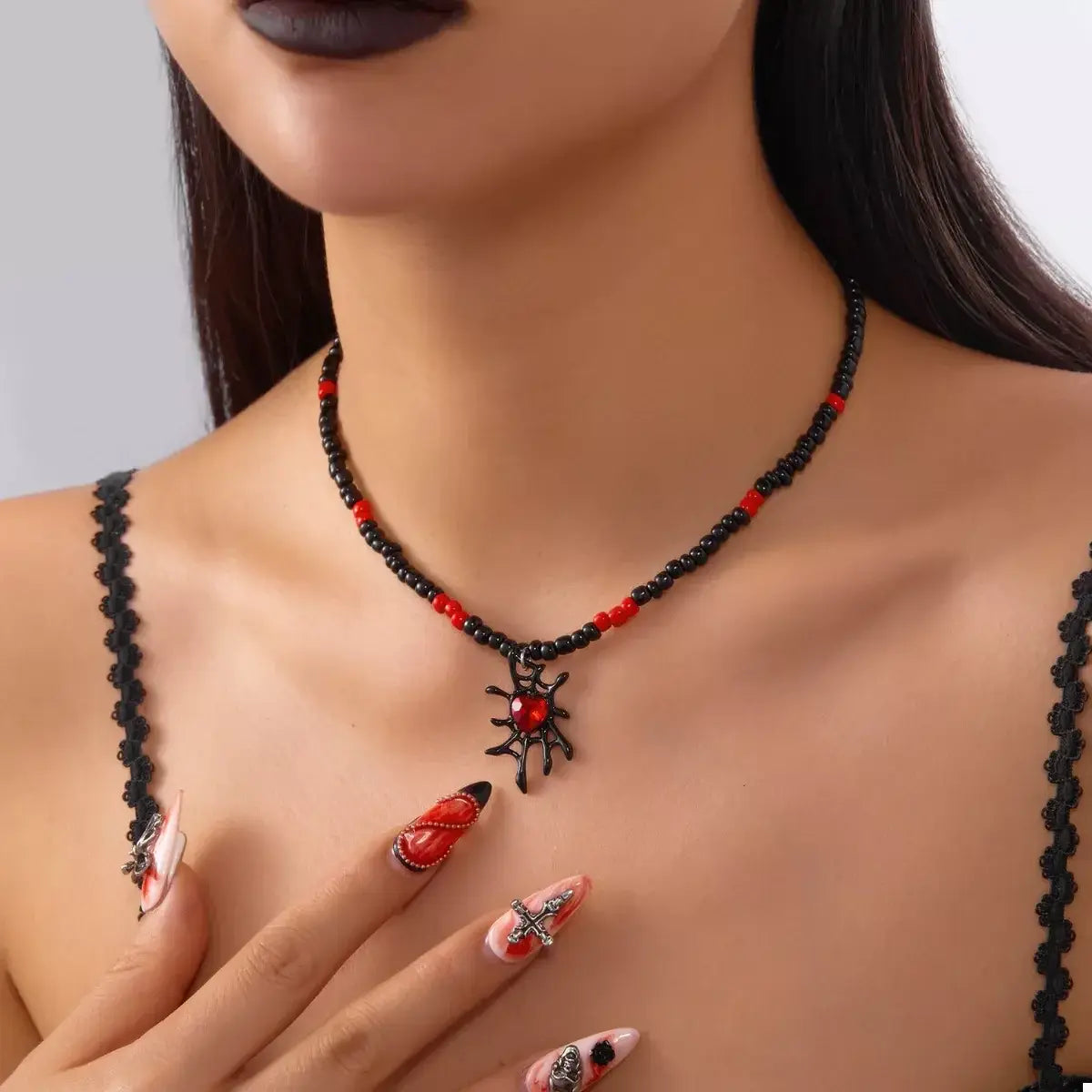 Halloween Spider Web Beaded Necklace - Trendsi - Flyclothing LLC