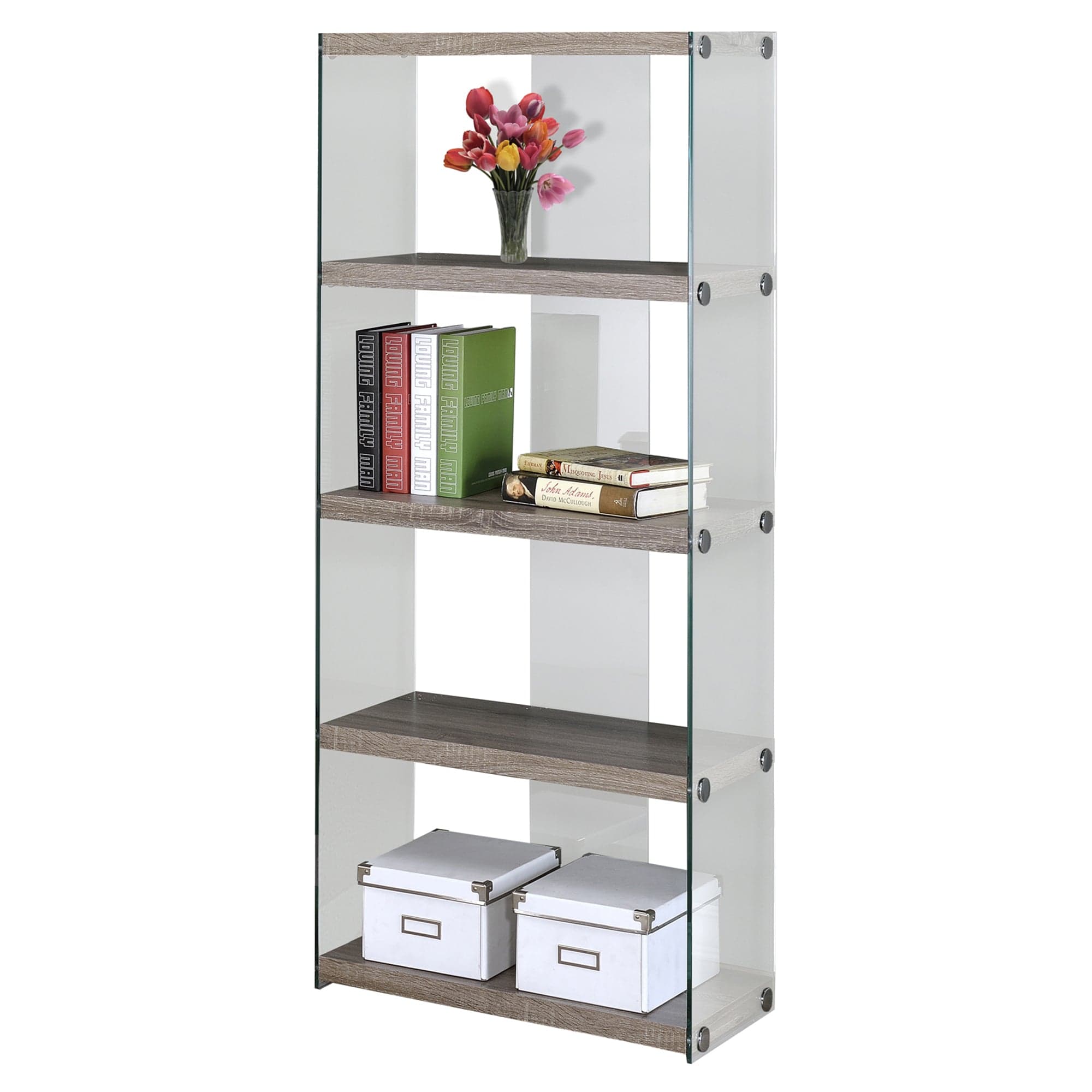 59" White Glass Four Tier Etagere Bookcase - Homeroots