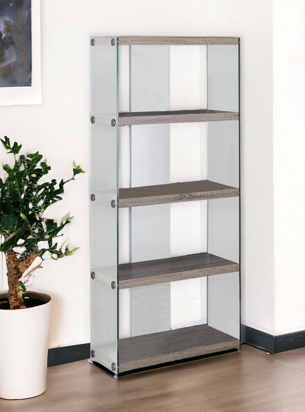 59" White Glass Four Tier Etagere Bookcase - Homeroots - Flyclothing LLC