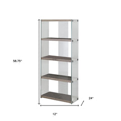 59" White Glass Four Tier Etagere Bookcase - Homeroots