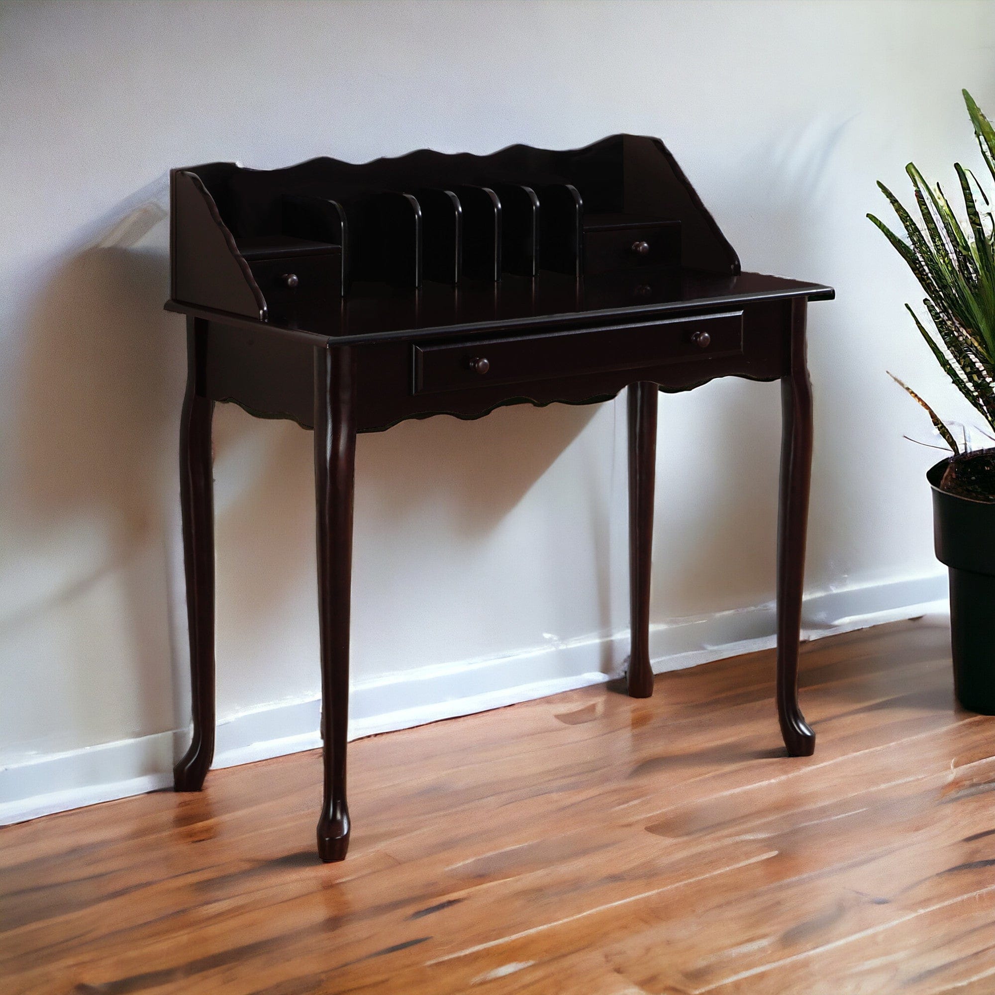 18" Dark Brown Solid Manufactured Wood Secretary Desk With Three Drawers - Homeroots - Flyclothing LLC
