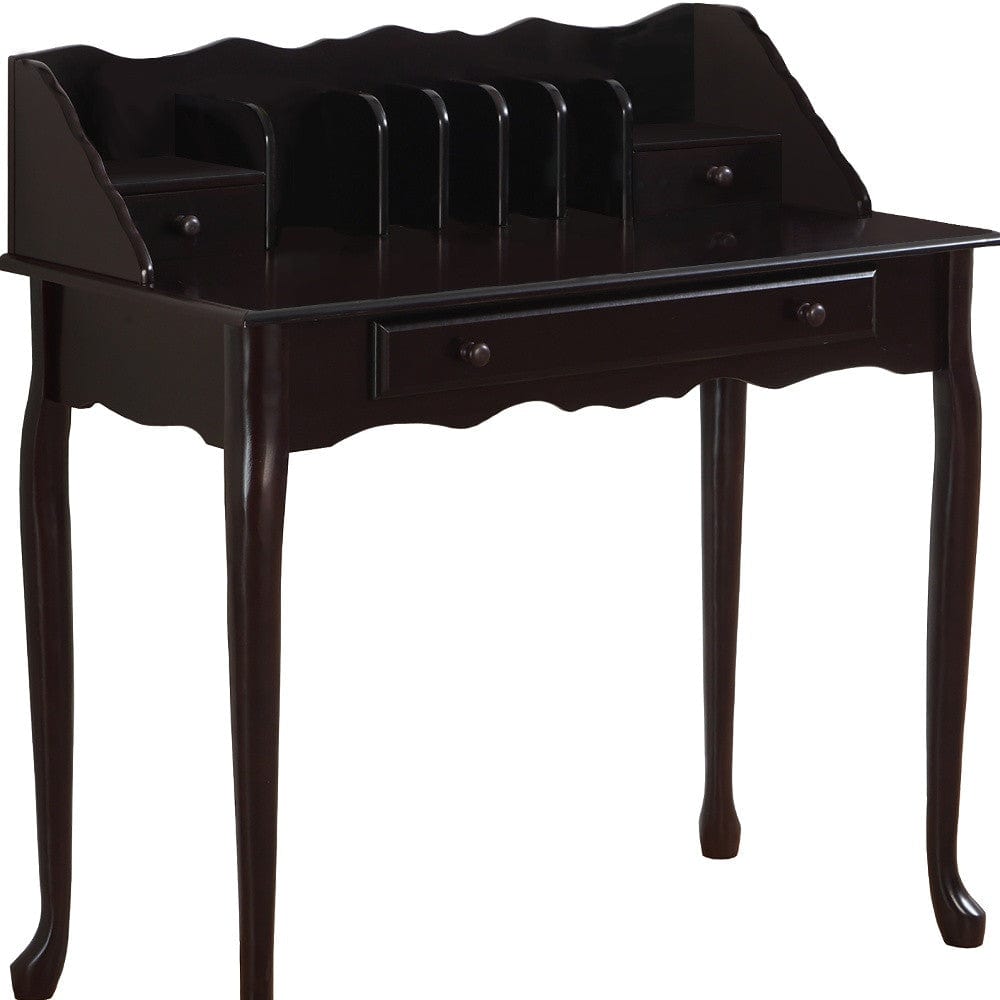 18" Dark Brown Solid Manufactured Wood Secretary Desk With Three Drawers - Homeroots - Flyclothing LLC