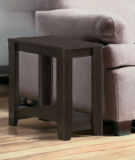 22" Dark Brown Wood End Table With Shelf - Homeroots