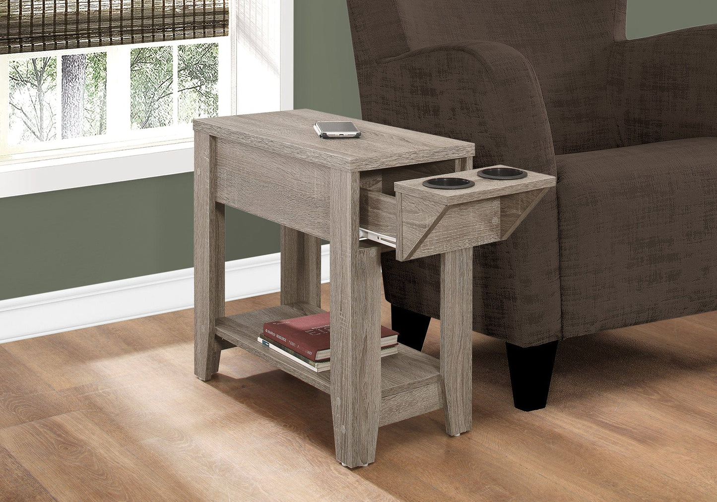 23" Taupe Wood End Table With Shelf - Homeroots - Flyclothing LLC