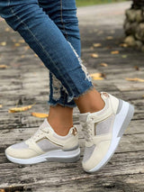 Lace-Up Rhinestone Wedge Sneakers - Trendsi - Flyclothing LLC