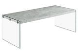 44" Gray And Clear Glass Coffee Table - Homeroots