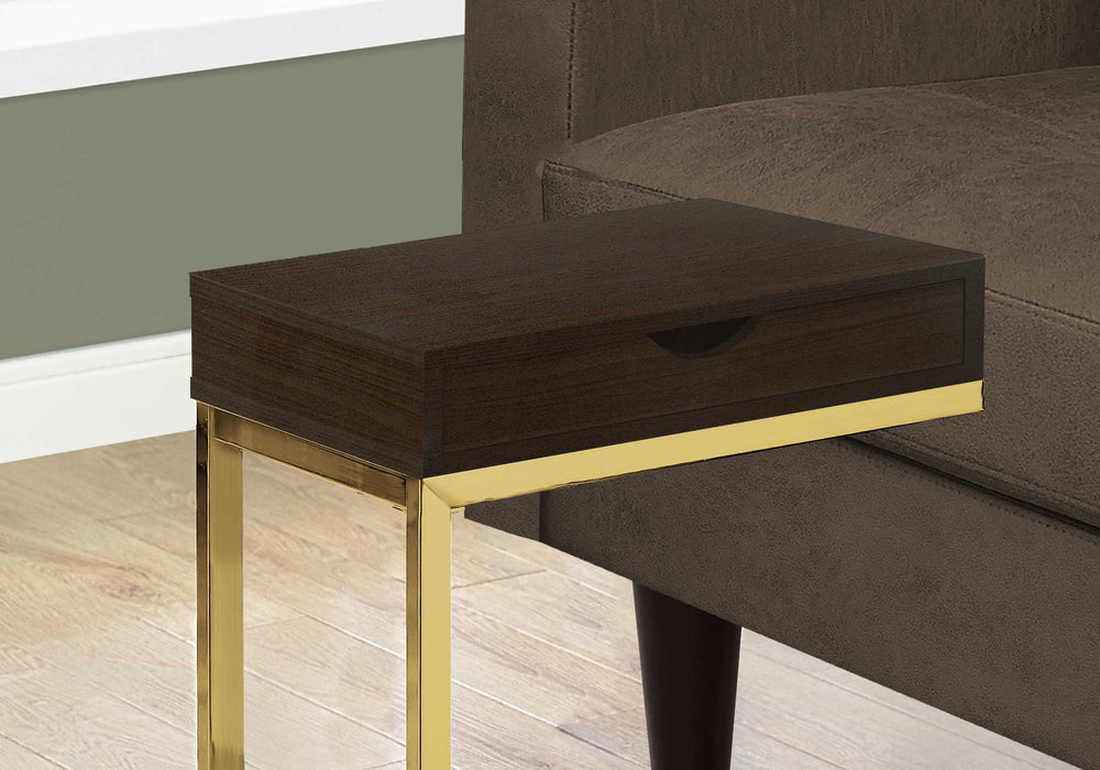 10.25" X 15.75" X 24.5" Cappuccino Finish And Gold Laminated Drawer Accent Table - Homeroots - Flyclothing LLC