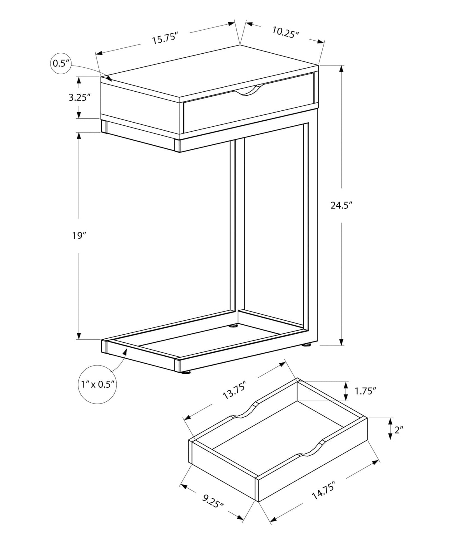 10.25" X 15.75" X 24.5" Cappuccino Finish And Gold Laminated Drawer Accent Table - Homeroots - Flyclothing LLC