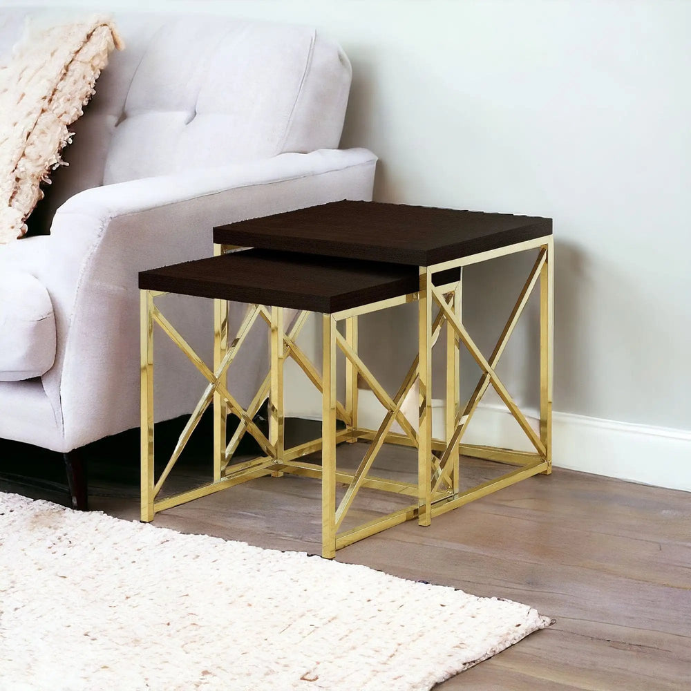 Set of Two 41" Gold And Brown Nested Tables - Homeroots - Flyclothing LLC