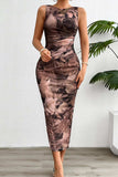 Printed Ruched Slit Sleeveless Midi Dress - Trendsi - Flyclothing LLC
