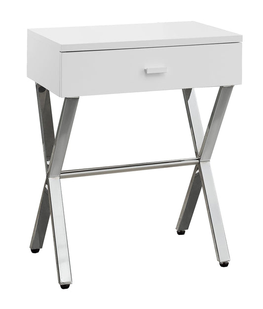 22" Silver And White Wood And Metal End Table With Drawer - Homeroots