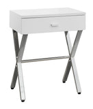 22" Silver And White Wood And Metal End Table With Drawer - Homeroots