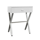 22" Silver And White Wood And Metal End Table With Drawer - Homeroots