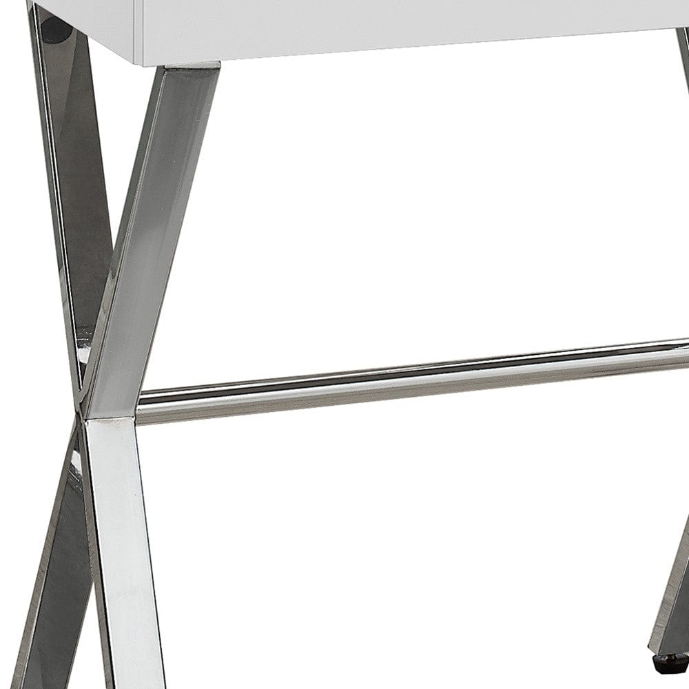 22" Silver And White Wood And Metal End Table With Drawer - Homeroots - Flyclothing LLC