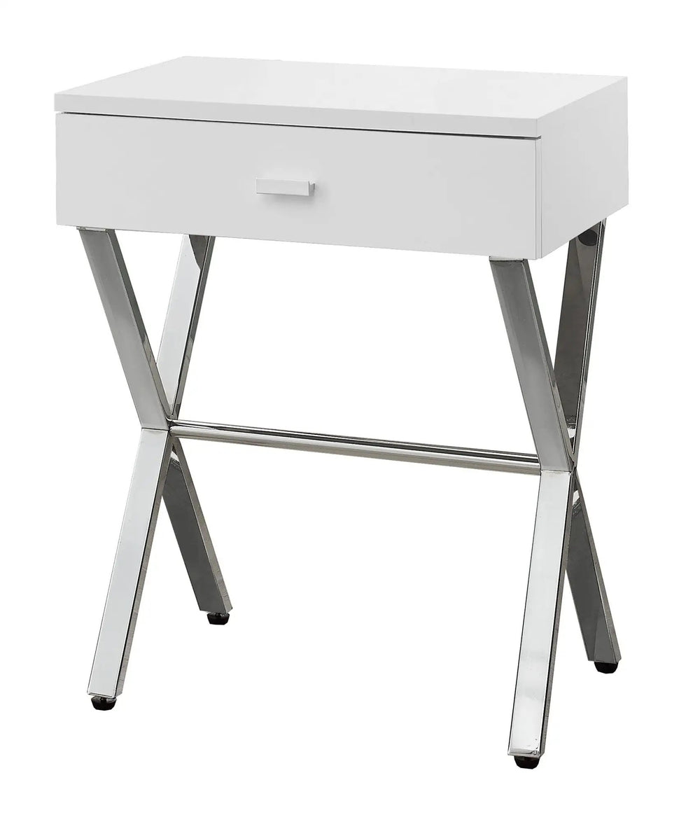 22" Silver And White Wood And Metal End Table With Drawer - Homeroots - Flyclothing LLC