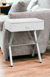 22" Silver And White Wood And Metal End Table With Drawer - Homeroots