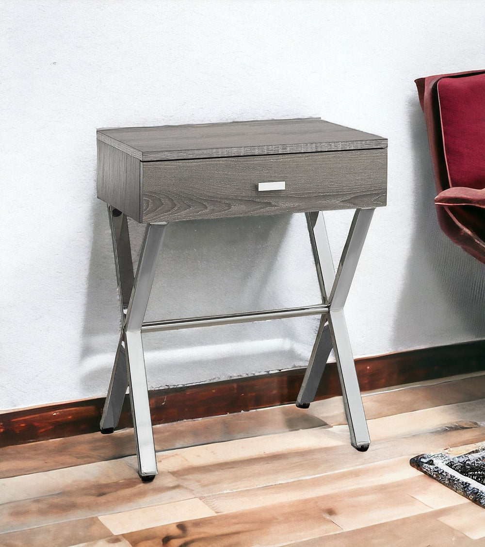 22" Silver And Deep Taupe Wood And Metal End Table With Drawer - Homeroots - Flyclothing LLC