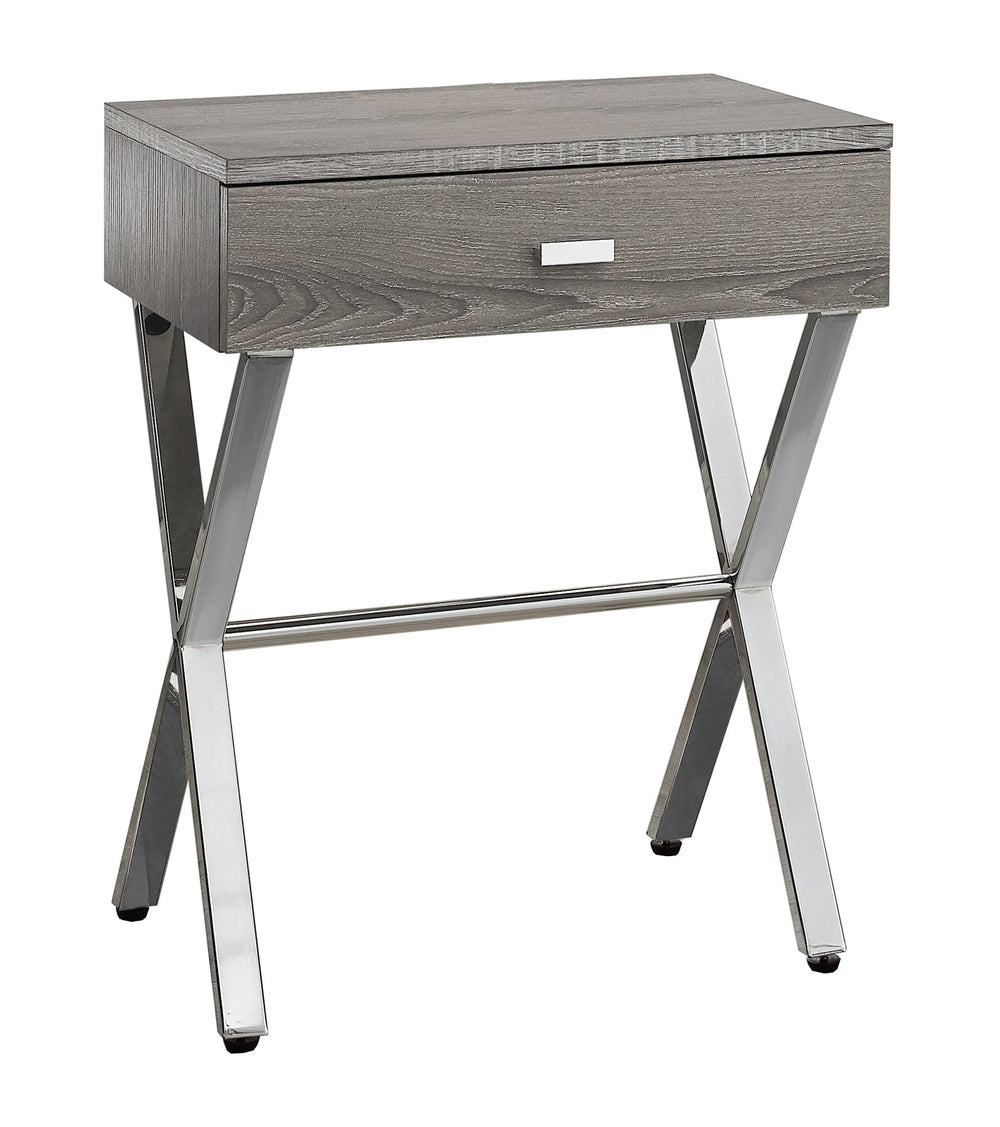 22" Silver And Deep Taupe Wood And Metal End Table With Drawer - Homeroots
