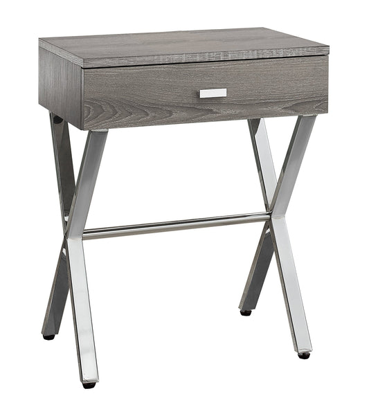 22" Silver And Deep Taupe Wood And Metal End Table With Drawer - Homeroots