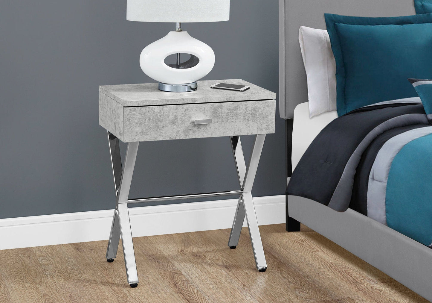 22" Silver And Gray Wood And Metal End Table With Drawer - Homeroots - Flyclothing LLC